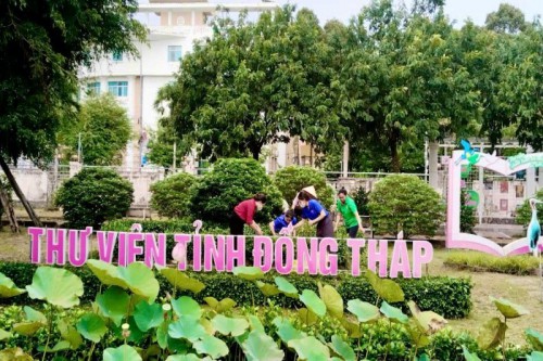 Thư viện tỉnh Đồng Tháp chỉnh trang trụ sở chào mừng Đại hội đại biểu Đảng bộ tỉnh lần thứ I, nhiệm kỳ 2025 – 2030
